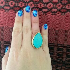 Turquoise & Gold Statement ring - Size 7.5/8